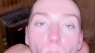 blonde sauna blowjob