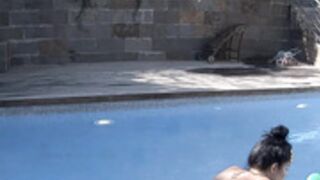 Margo and BF sunbathe naked in the pool