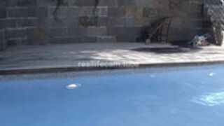 Margo and BF sunbathe naked in the pool