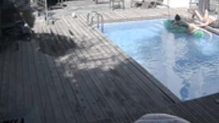 Margo and BF sunbathe naked in the pool