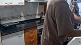 guest tries to excite Massimo and rubs against his cock