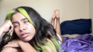 Green haired aphrodite plays with herself