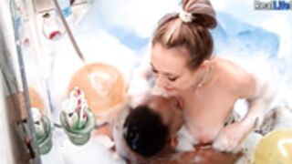 Masha and her black guest guy have hot kissing in jacuz