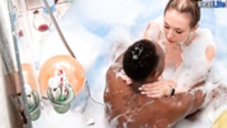 Masha and her black guest guy have hot kissing in jacuz