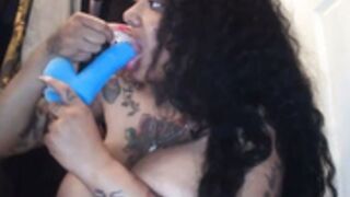 Creamyexotica sucking dildo