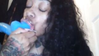 Creamyexotica sucking dildo