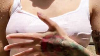 Lowelleffy - Showering in wet t-shirt