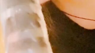 asian chick blows dildo