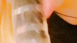 asian chick blows dildo