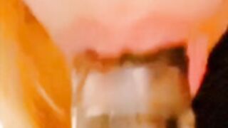 asian chick blows dildo