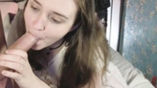 cute busty silkpulse gives blowjob & flashes tits