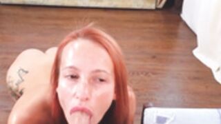 redhead gives morning blowjob