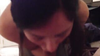 Cute mixed asian blowing