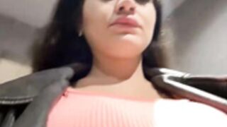 Wet__Bunny topless in public and masturbates in toilet