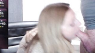 Wynfreya sucks cock & takes cum in mouth