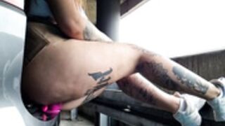 TattooGirlAlia Sits On Dildo In Parking Lot