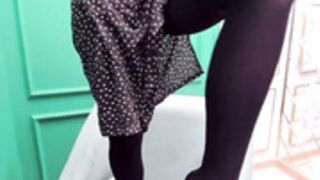 Extremely Shy Librarian Style Brunette in TIghts