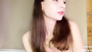 Pretty busty brunette emonyashka tit fucks dildo