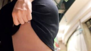 Upskirt With Beige Panties Black Dress