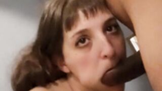 Brunette with nose ring sucks