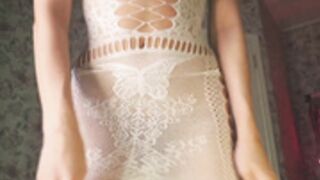 lesi_moonie wearing white Dress no underwear