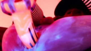 Witch with glowing dildo fucks herself