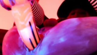 Witch with glowing dildo fucks herself