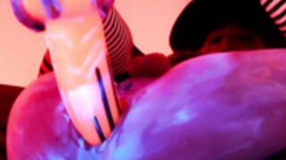 Witch with glowing dildo fucks herself
