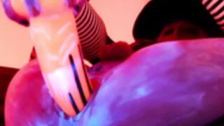 Witch with glowing dildo fucks herself