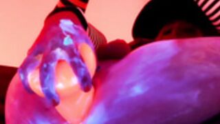 Witch with glowing dildo fucks herself