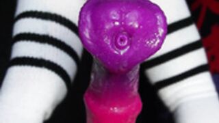 Lilli rides a monster horse cock