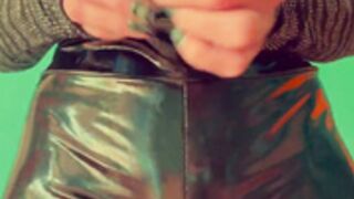 ASMR Latex Wet Look Leggings Scratching and Tapping
