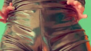 ASMR Latex Wet Look Leggings Scratching and Tapping
