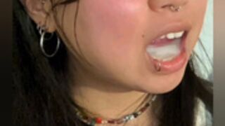 Asian footjob and swallow