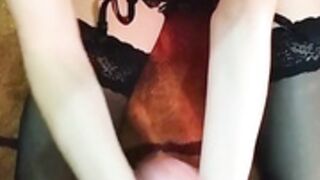 bulgarian gf handjob / balls cupping + faceshot.