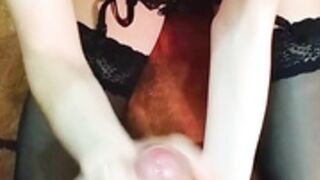bulgarian gf handjob / balls cupping + faceshot.