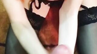 bulgarian gf handjob / balls cupping + faceshot.
