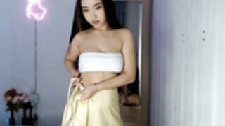Korean Princess Lena, Fingering pussy on the bed.