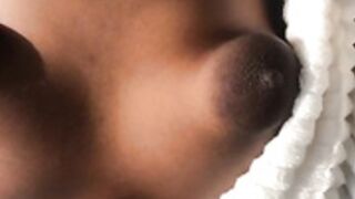 Black african girl with puffy huge areolas