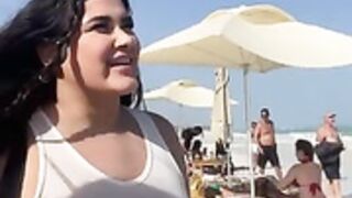 Big Titty Exhibitionist Flashes Beach