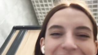Angel Ari blowjob in restroom