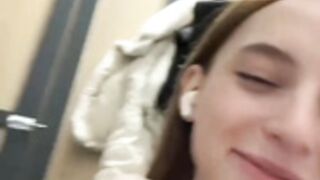 Angel Ari blowjob in restroom