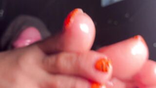 public parking footjob in car cum on her feet