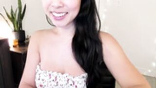AdorableDee shows off her fake boobs and long nipples