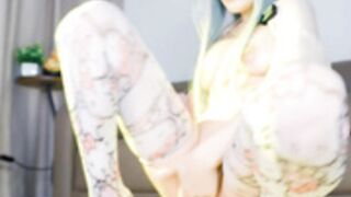 Cute Blue Haired Asian Girl Makes An Ocean Squirt