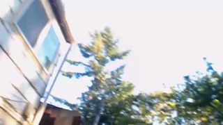 busty american girl camming outside home