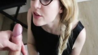 Cute blond blinded by cum