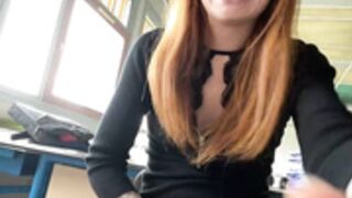 Redhairedteacher play in classroom