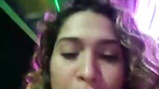 Danielavegax sucking Sara_smiiith211 in public bar 1