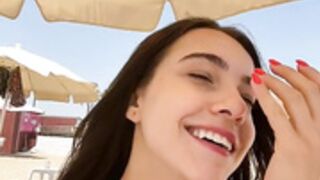 Rileysim88 boob show and pussy rub beach